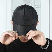 enshadower men%e2%80%98s fashion metal nylon techwear streetwear cap minimalism solid color curved brimmed hat logo metal plaque splicin