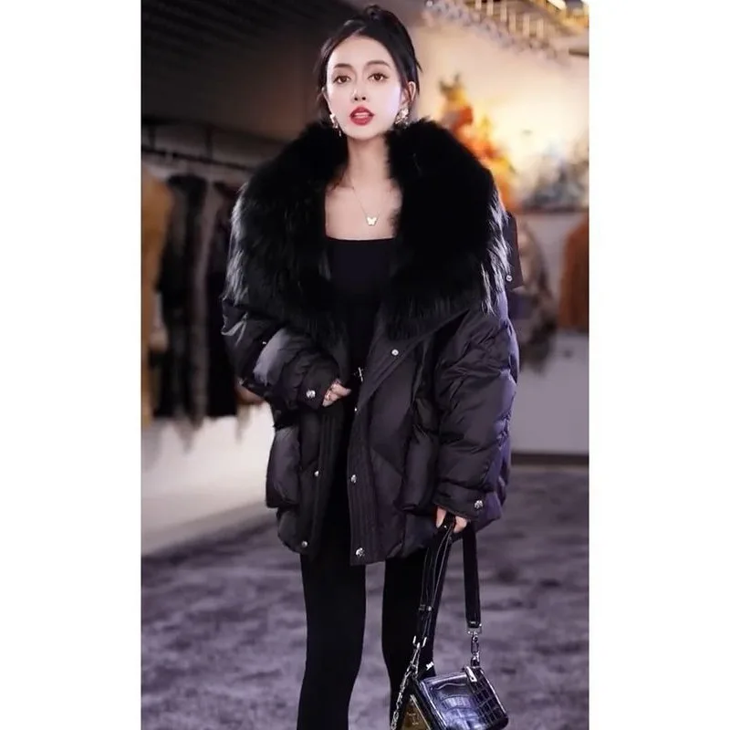 Pai Overcome 2024 New Explosive Winter European Down Jacket Big Fox Fur Collar Young Fashion Coat Women Overcoat Parka