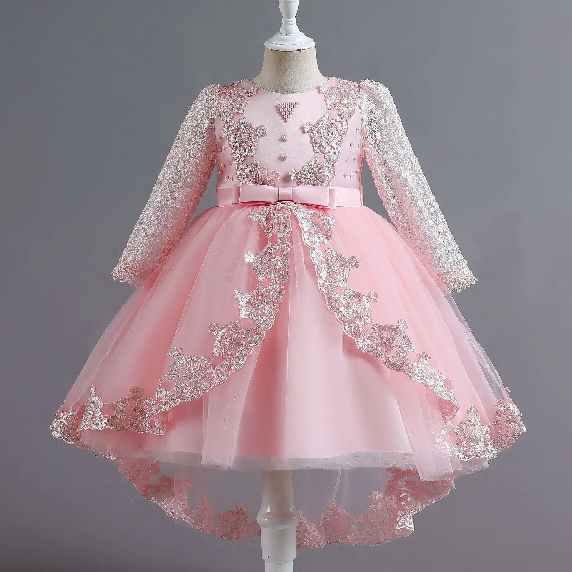 

2023 Summer Girls Elegant Princess Dress Long Sleeves Wedding Vestidos Embroidery Trailing Children's Luxury Party Dress 4-12Y