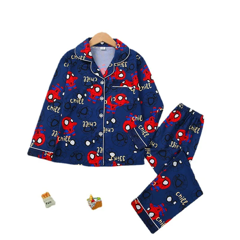 

Marvels Spiderman Pajamas Spring and Summer Children's Pyjamas Boys Long-sleeved Girl Cardigan Suit Cartoon Home Clothes