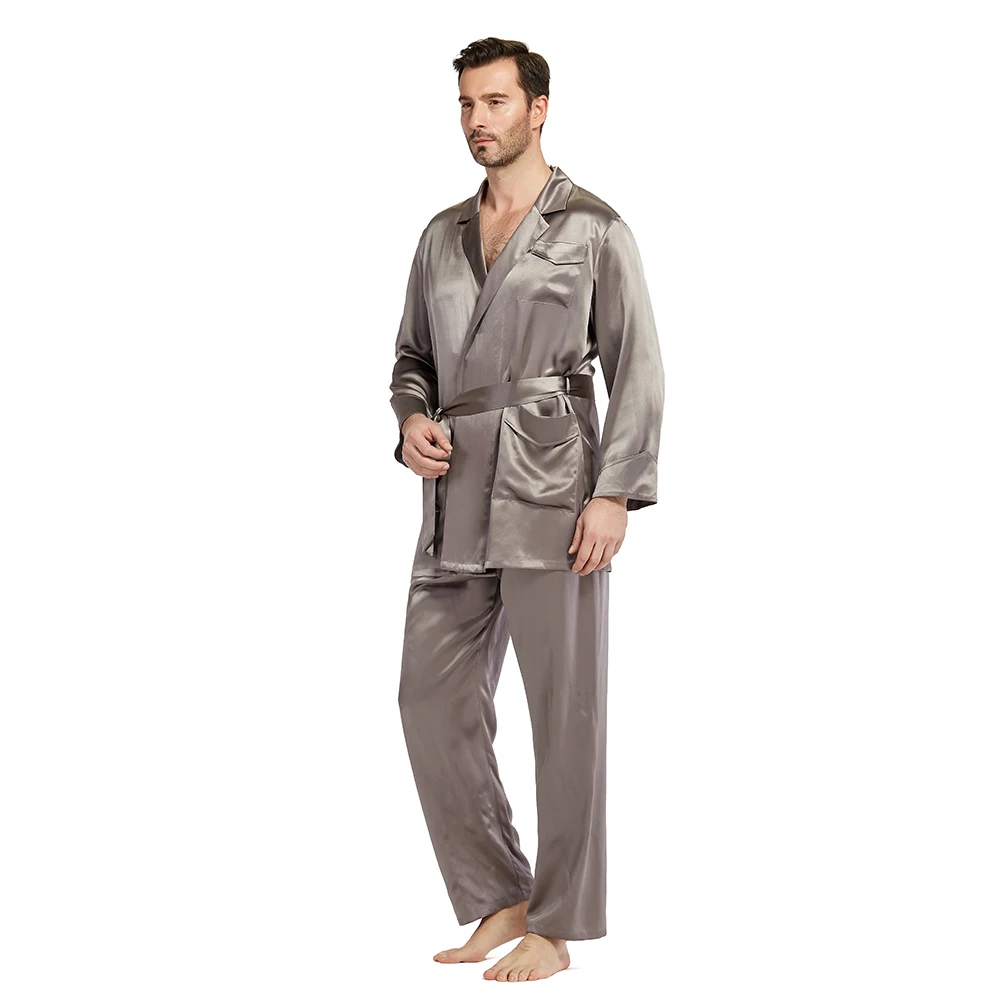 100 Silk Pajama Set for Men 22 momme Robe Style Sleepwear Long Sleeves Luxury Natural Men's Clothing Free Shipping