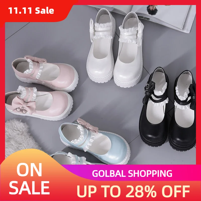 

Туфли в стиле Лолиты, милые повседневные японские мягкие туфли в стиле Лолиты, милые кружевные удобные туфли принцессы на толстой подошве