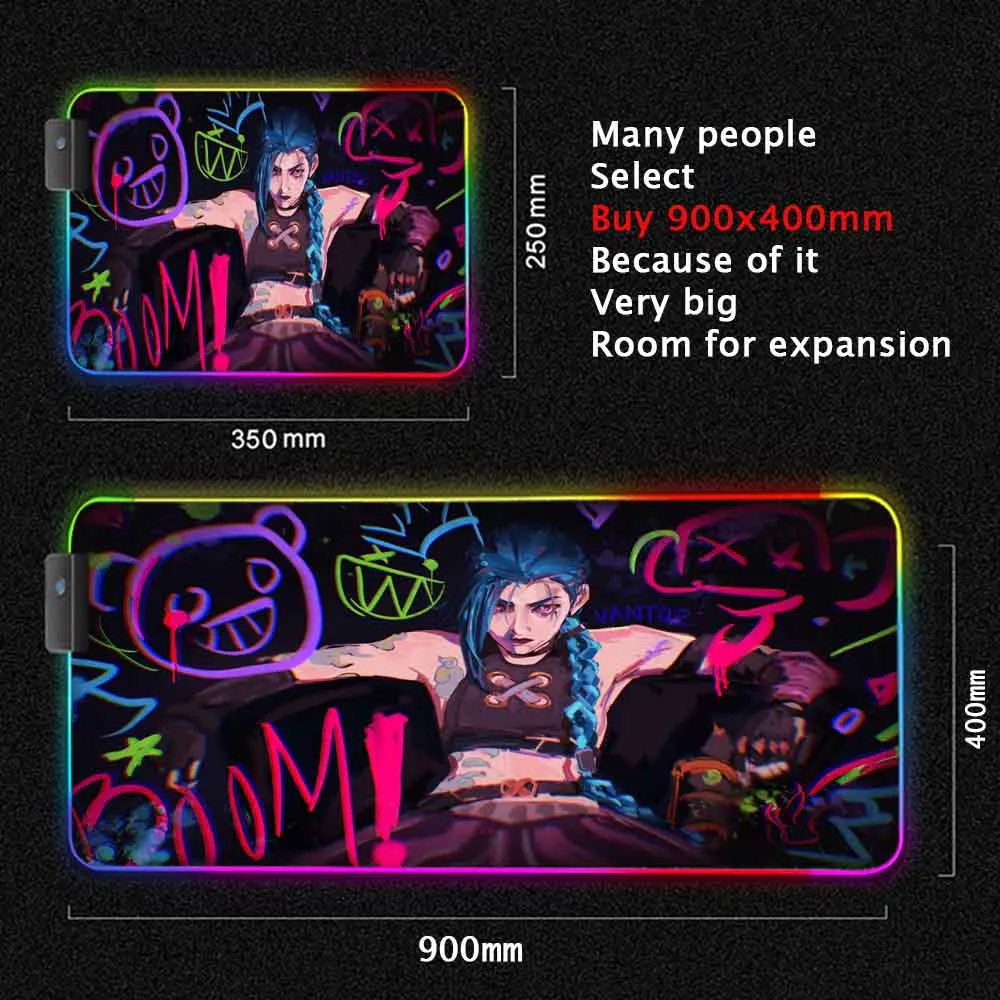 

RGB Arcane большой коврик для мыши большой Jinx компьютерный игровой коврик для мыши 900x400 светящийся с фиксирующим краем игровой коврик для мыши П...