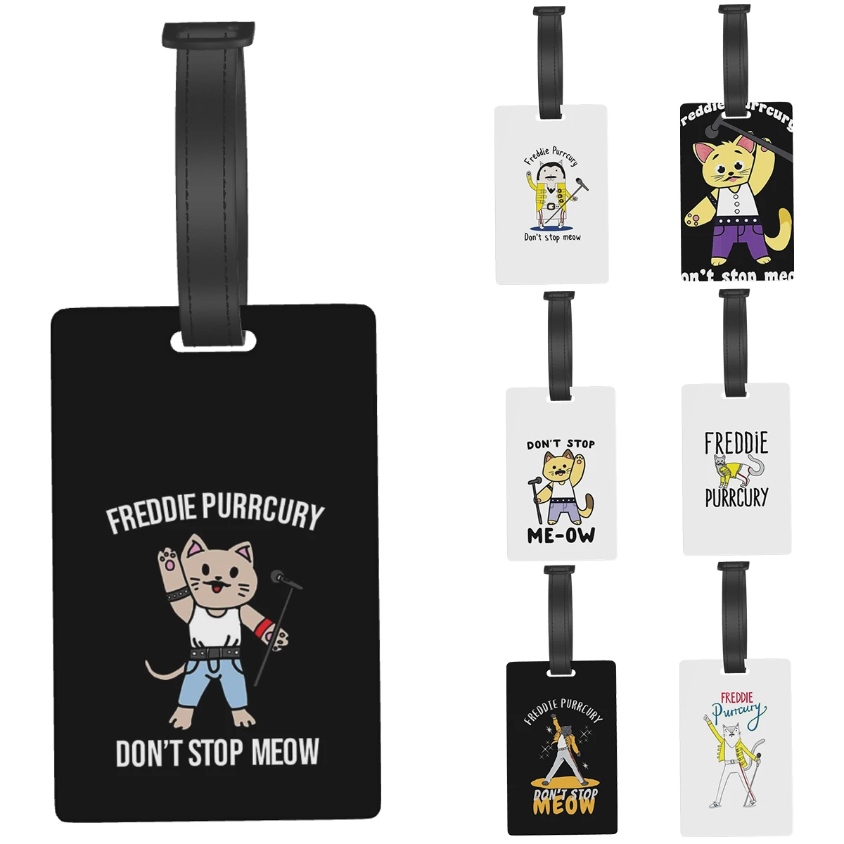 

Luggage Tags Don't Stop Meow Freddie Purrcury Cats Portable Travel Label Baggage Boarding Tag Luggage Suitcase Accessories Tag