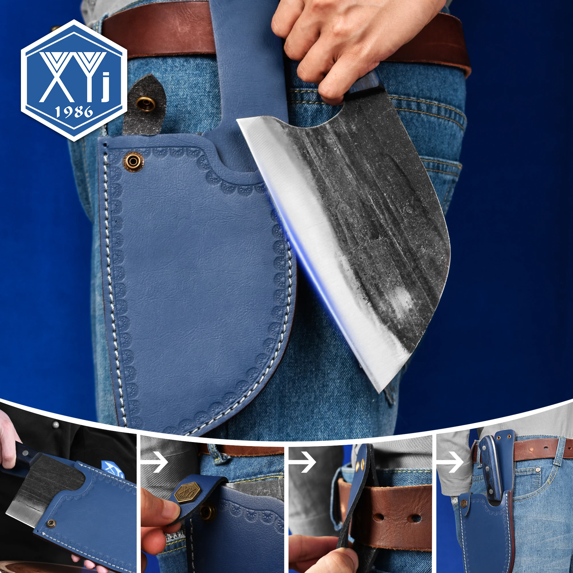 

XYj Professional Kitchen Knife High Carbon Stainless Steel Cleaver Butcher Knife Sheath 8 Inch Forged Handmade Chopping Knife