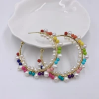 boho rainbow beads earrings color pearl beads hoop earrings summer beach womens jewelry