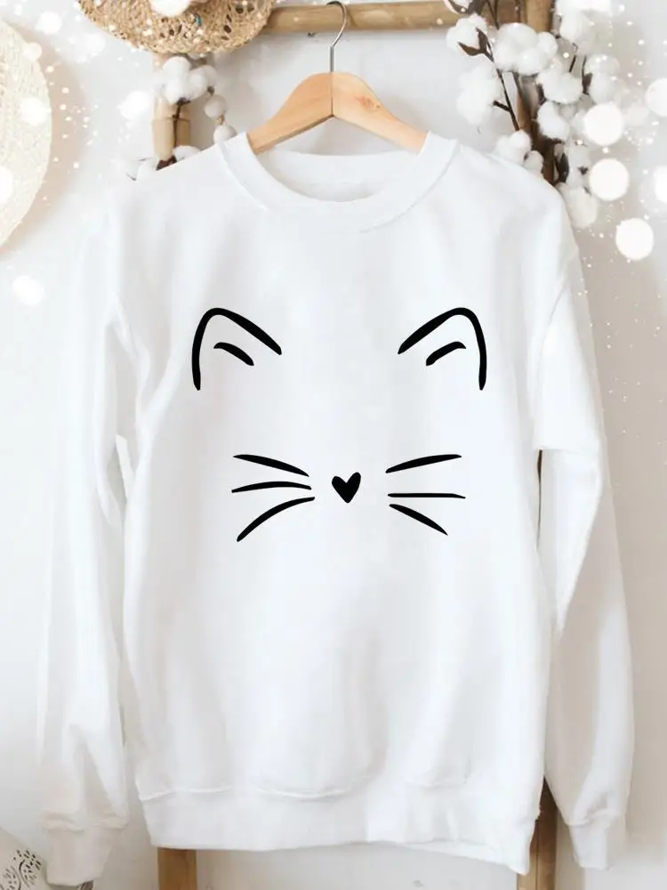 

Sweatshirts Women Face Cat Lovely Style Clothes Fashion Female Casual Autumn Spring Aesthetic Long Sleeve Graphic Pullovers