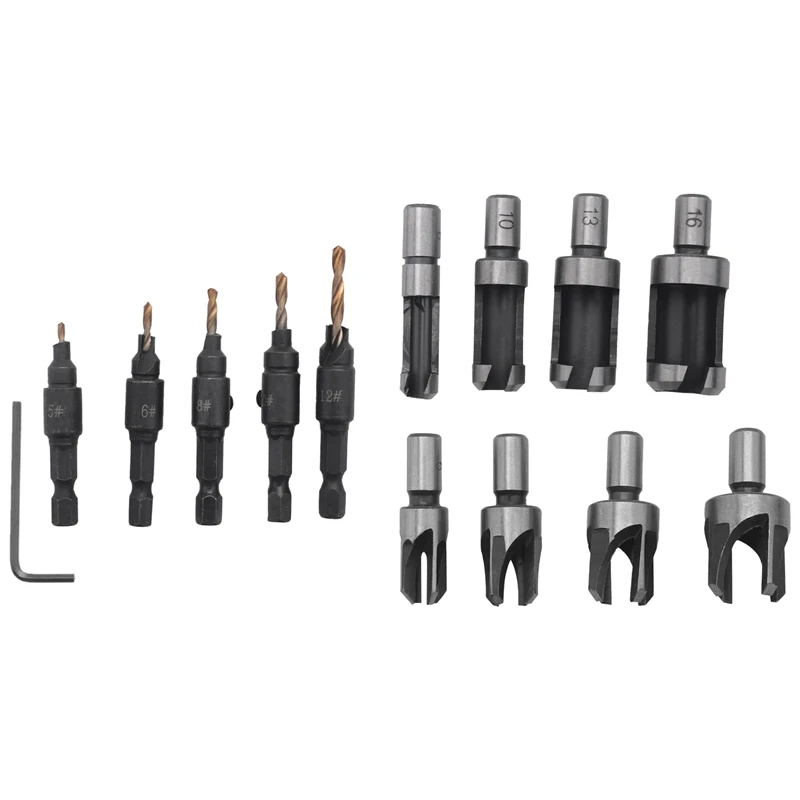 

14Pc Countersink Drill Bit Wood Plug Cutter Carpentry Woodworking Screw Drilling Pilot Holes For Screw