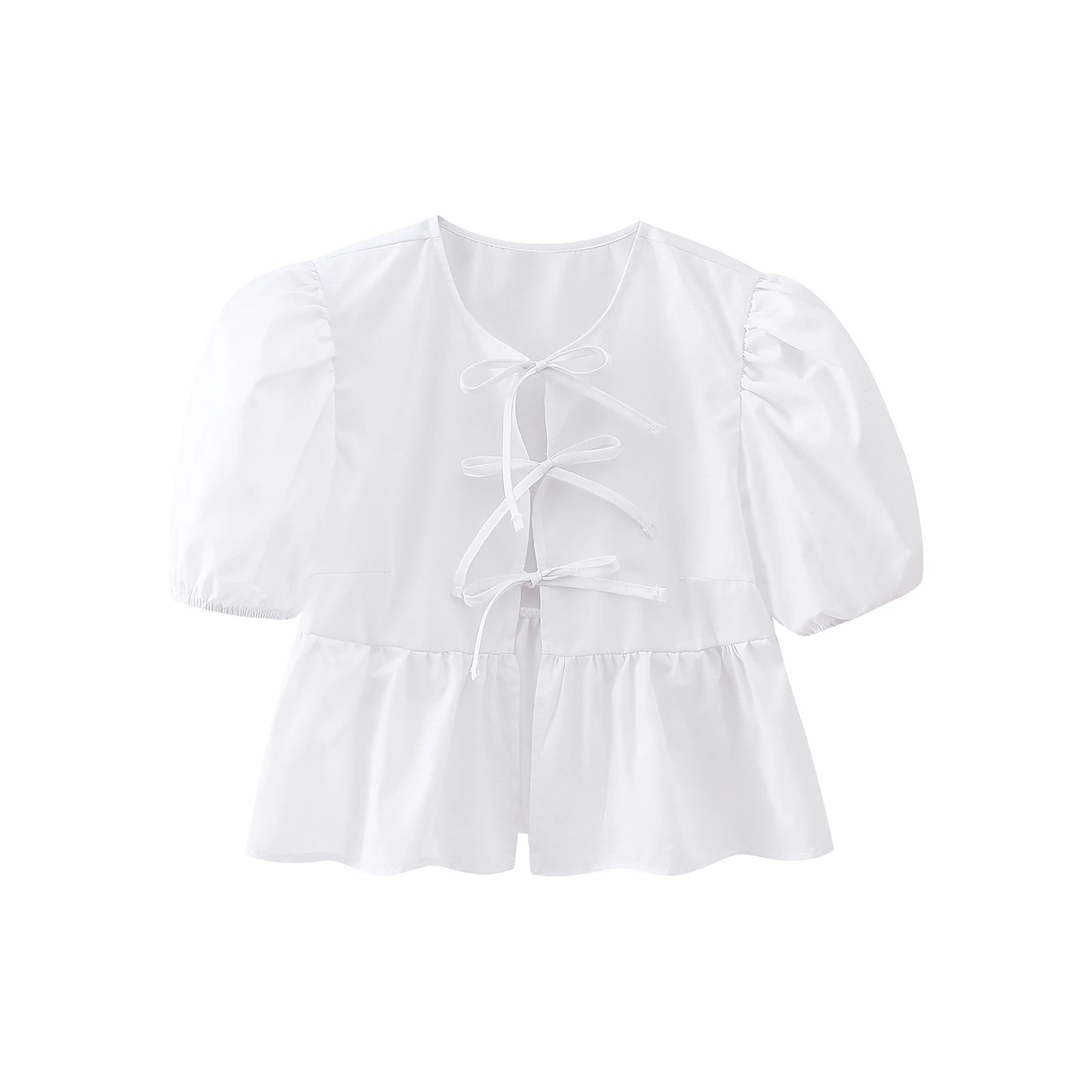 Укороченные топы для женщин y2k однотонная блузка с оборками и коротким пышным