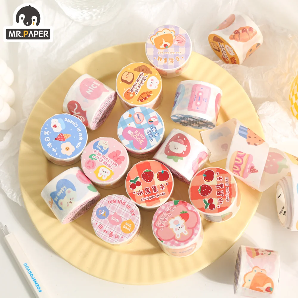 Mr.paper-Cinta Washi de 12 diseños Kawaii, pegatina decorativa para álbum de recortes DIY, etiqueta Washi Tape, papelería, suministros escolares