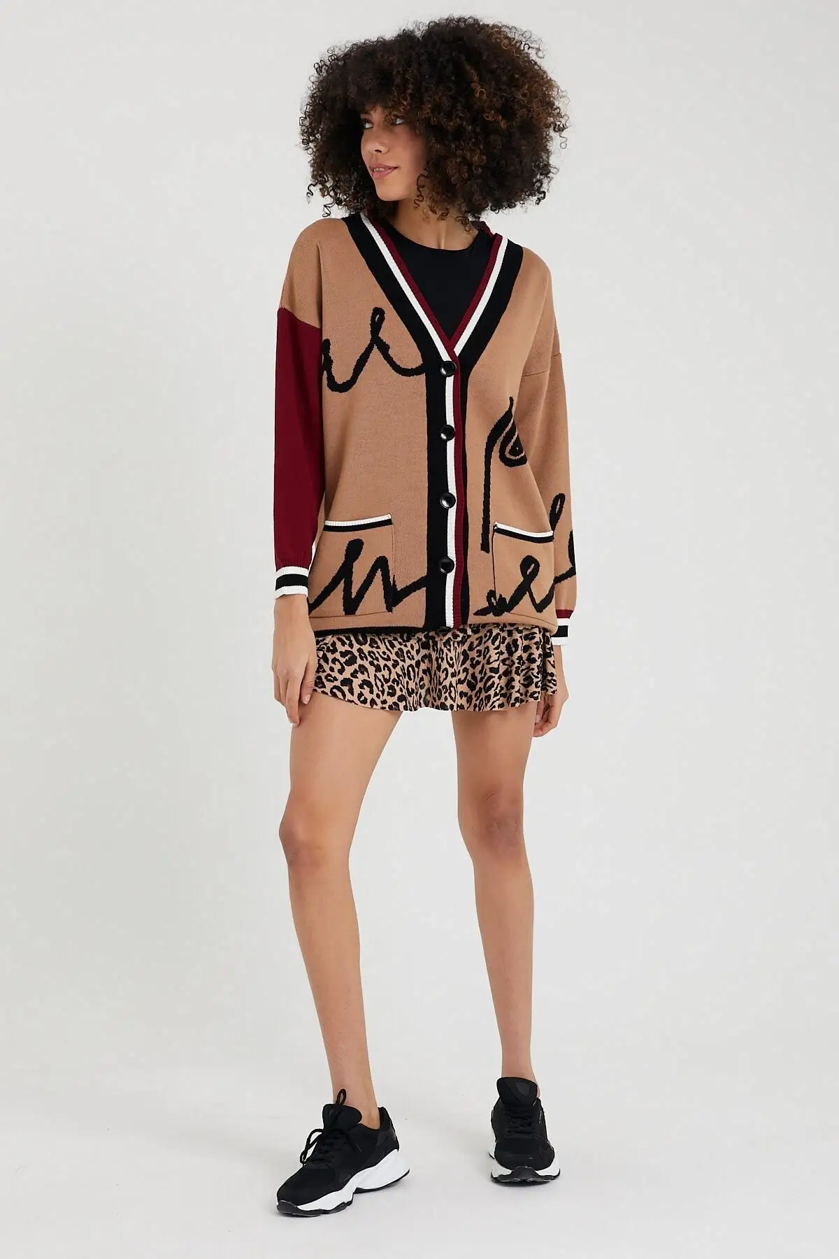 

Women's Cardigan Brown Patterned Pocket Oversized Casual Knitted Quality Fashion Cardigan Sweaters Loose Sweater Sweater Sweater Sweater