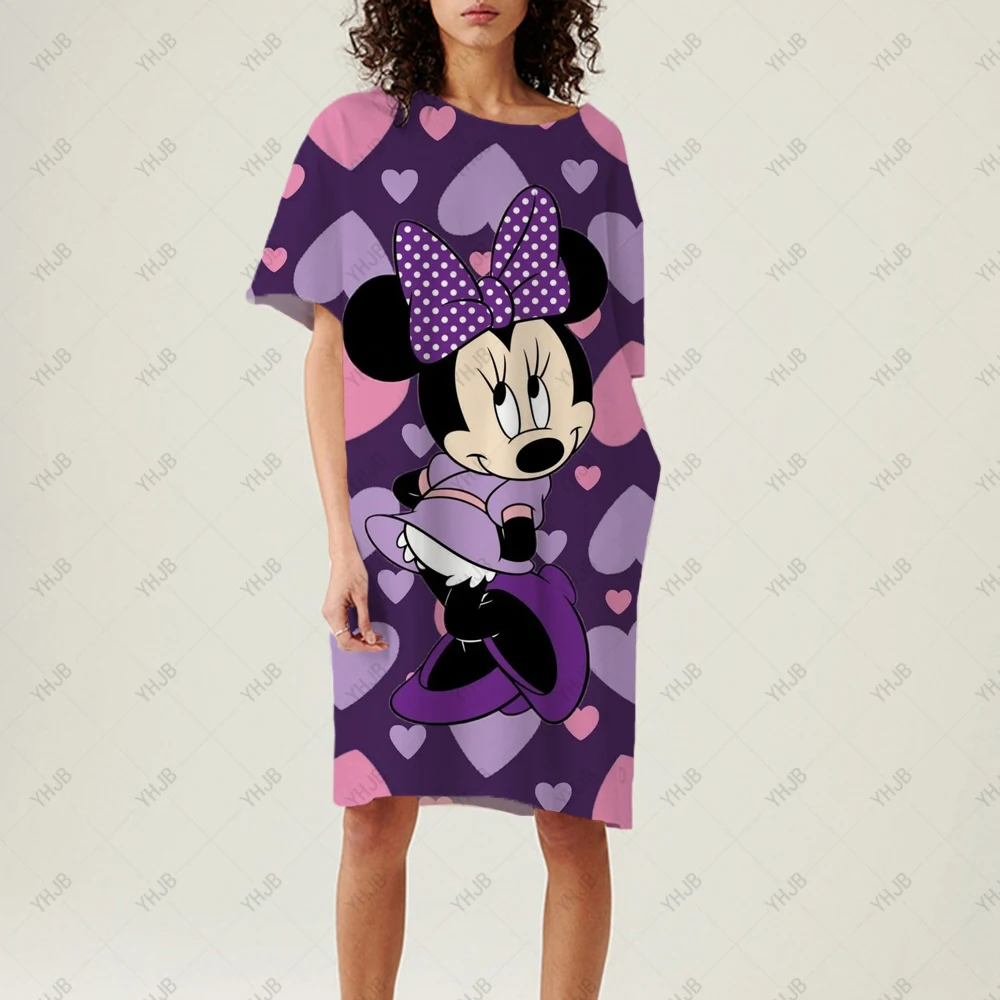 

Disney Newest 2022 Summer Minnie Mickey Mouse Print Dress Women Cartoon Pattern T Shirt Dress Short Sleeve Gothic Dress Loose