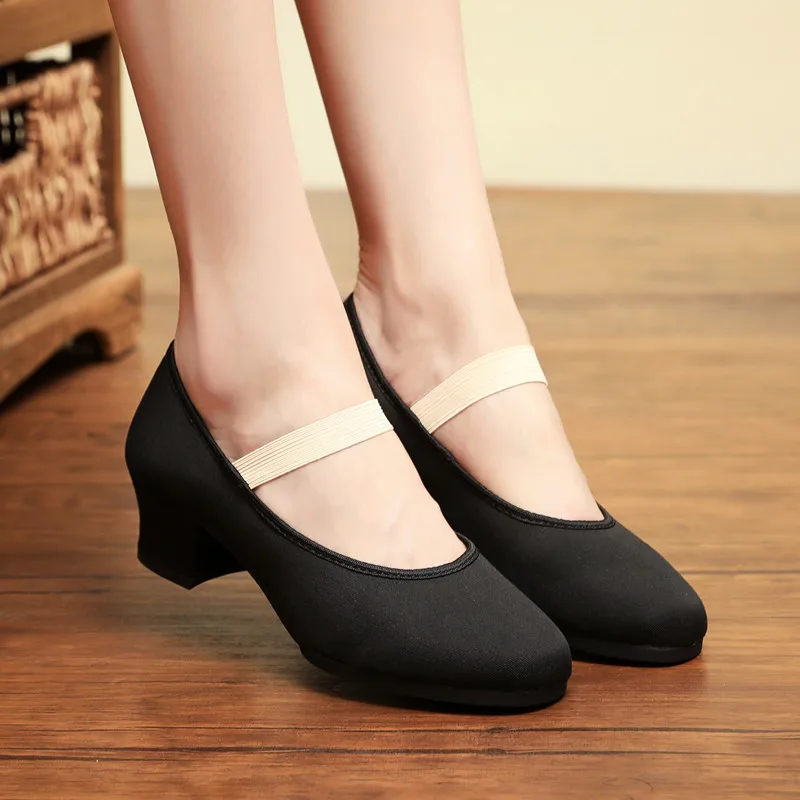 

SUN LISA Women's Lady's Girl's Teacher's Dancing Shoes Soft Pointe Ballet Jazz Dance Shoes Canvas Chunky Heel