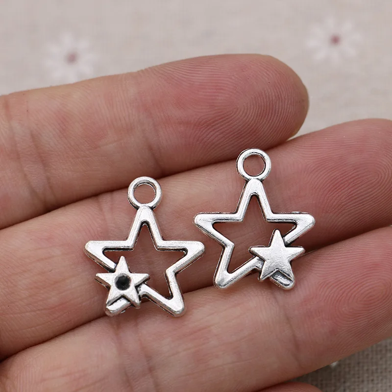 

10Pcs Antique Silver Plated Star Charms Pendants for Jewelry Making Bracelet Earrings DIY Accessories Craft 22x19mm