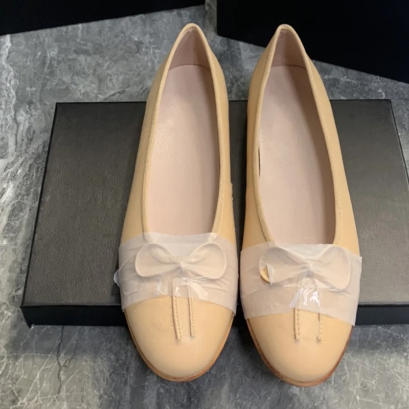 Xiaoxiangfeng Ballet Shoes 2023 Summer New Round Toe Shallow Mouth Versatile Colored Butterfly Knot Flat Sole Women's Shoes