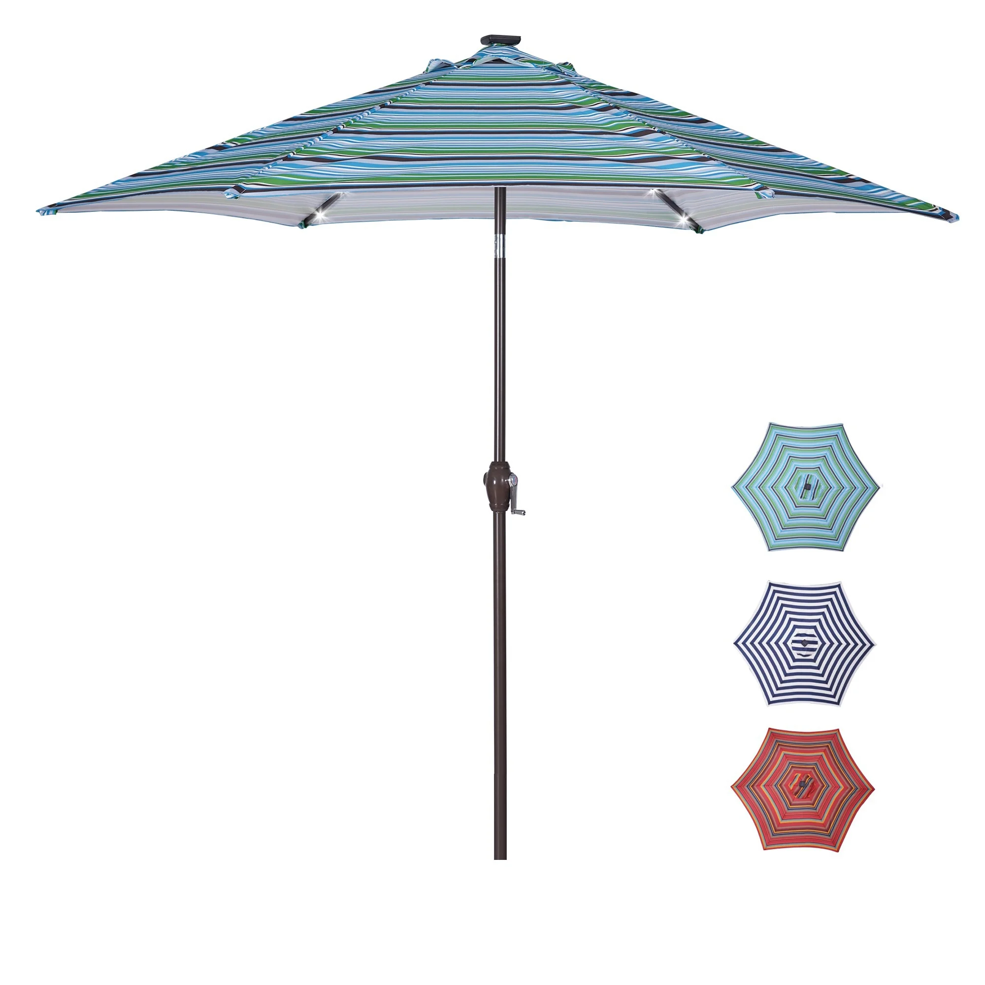 

Furniture Outdoor Patio 8.7-Feet Market Table Umbrella with Push Button Tilt and Crank, Blue Stripes With 24 LED Lights[No Base]