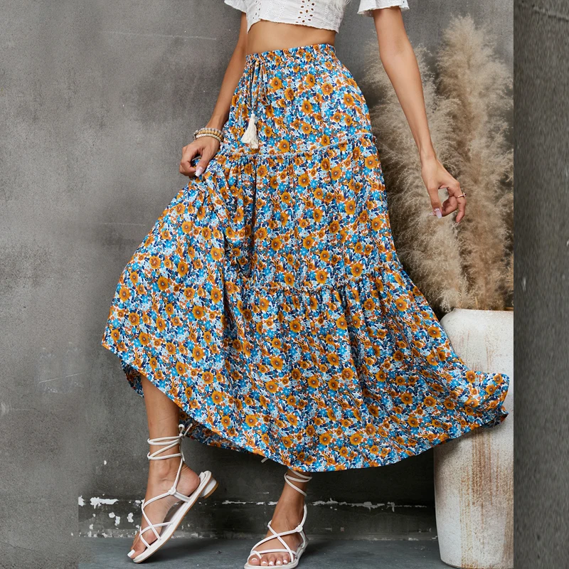 

Женская винтажная юбка из хлопка и вискозы, с кисточками и высокой талией