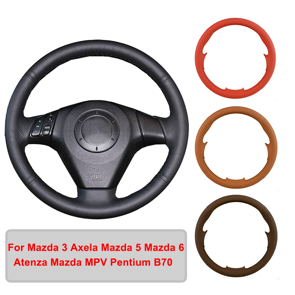 Сшитый вручную чехол на руль автомобиля из искусственной кожи для Mazda 3 Axela Mazda 5 Mazda 6 Atenza Mazda MPV Pentium B70, оригинальная оплетка рулевого колеса