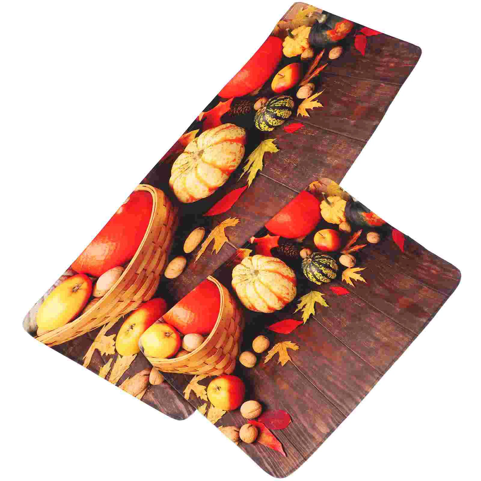 

2 Pcs Floor Mat Anti-skid Kitchen Mats Ground Area Rugs Pad Water Absorbing Pumpkin