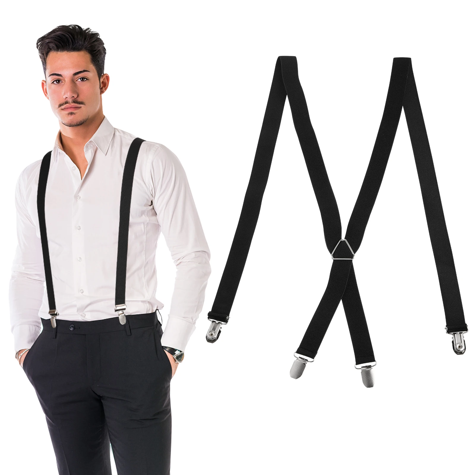 

Men Women Suspenders Universal Hanging Band Black Color Unisex Pants Clips