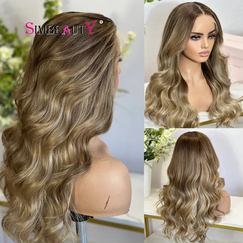 Ash Blonde Ombre Peruvian 100% Human Hair Wigs for Women Glueless 13x6 Transparent Lace Front Deep Part Wigs Natural Hairline