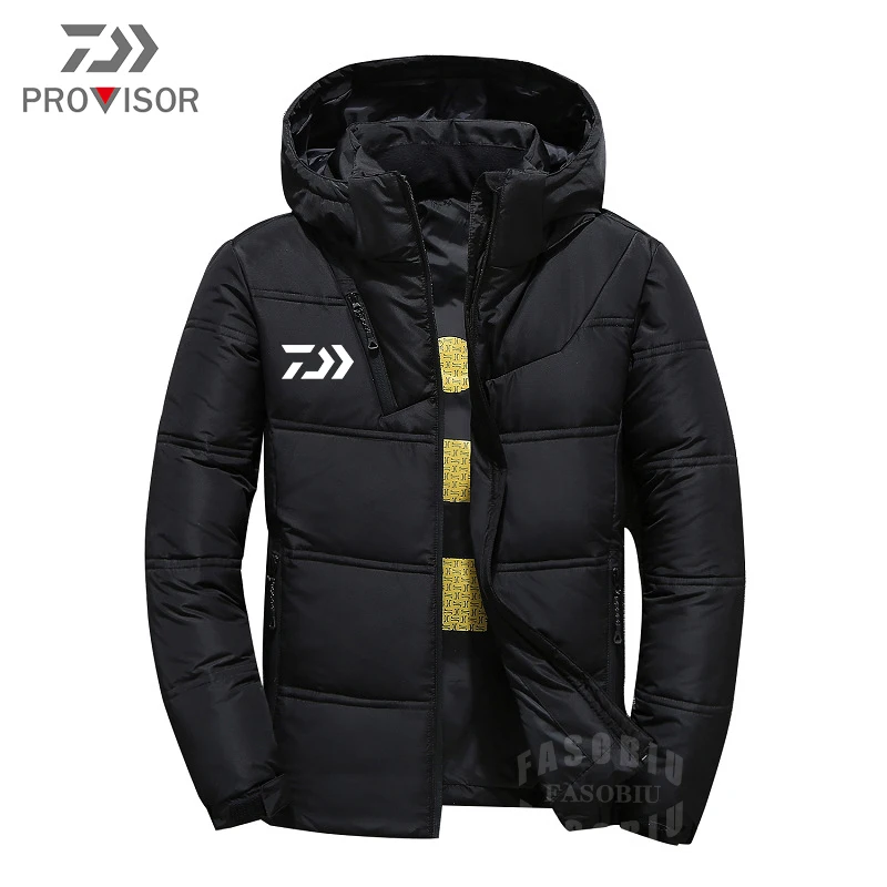 Daiwa Winter Outdoor Sport Fishing Jacket Warm Hooded Thick Puffer Jacket Coat Male High Quality Thermal Winter Fishing Clothes