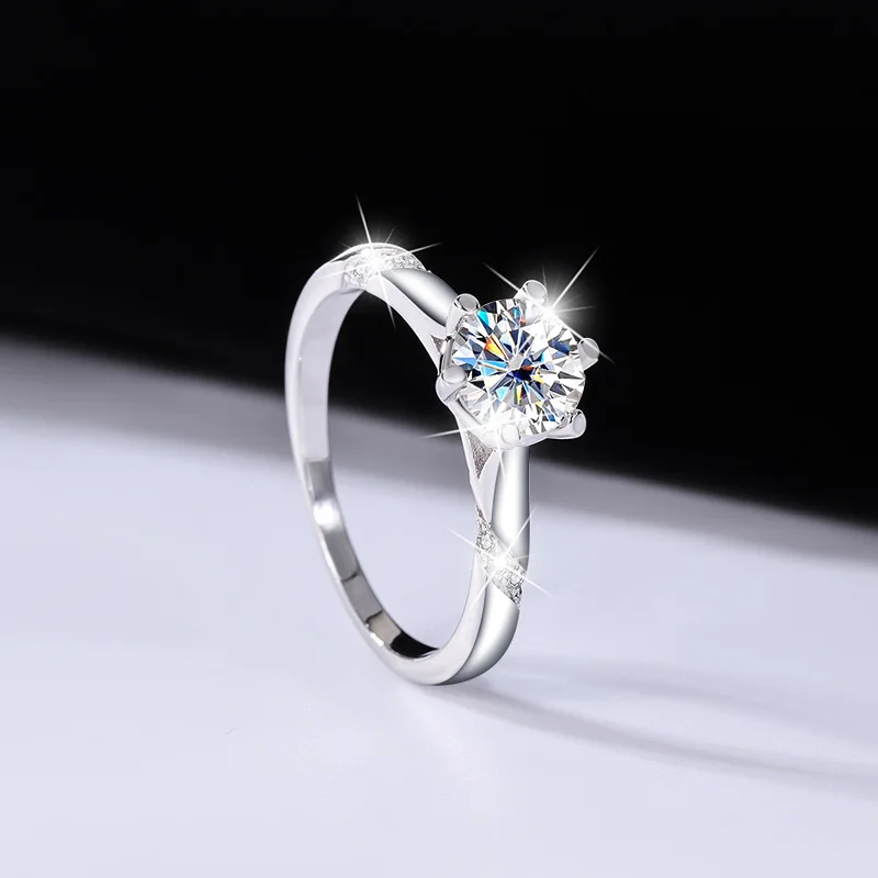 925 Silver Mosan Diamond Ring with Pointed Round and Exquisite Classic Inlaid Jewelry Customized Ring for Women and Couples 2023