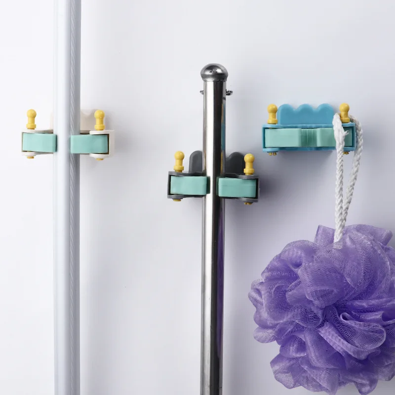 

1 Pcs Nail-free Trace-free Self-adhesive Multifunctional Mop Storage Rack Bathroom Bathroom Wall-mounted Broom Hanger Mop Clips