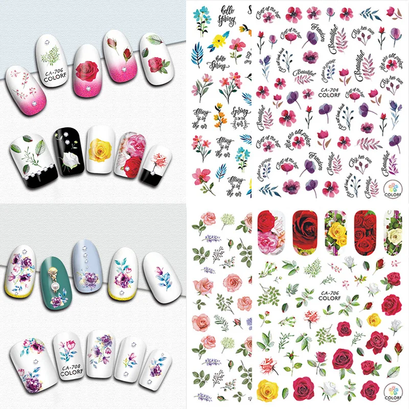 

3D Новые весенние красочные цветочные серии узоров, наклейки для ногтей, простые красивые художественные декоративные наклейки, красные акс...