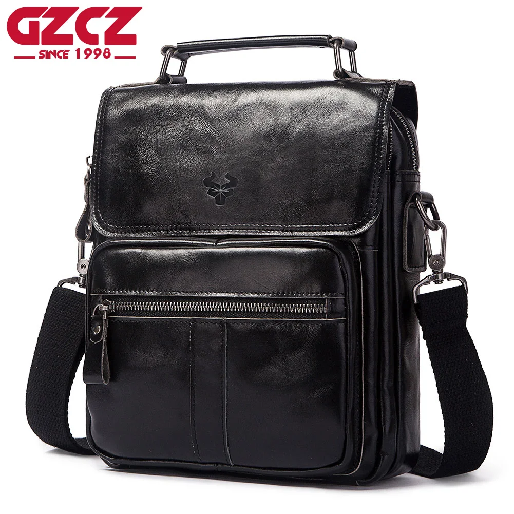 GZCZ Cow Leather Men's Crossbody Shoulder Bag Business Trends  Messenger Bags Travel Casual Male Handbag With Detachable Strap