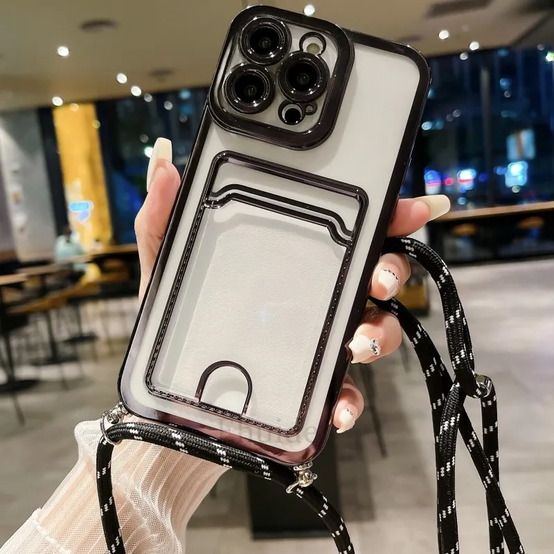 

Luxury Case For Samsung Galaxy A54 A14 A34 A53 A73 A13 A72 A52 A32 Crossbody Lanyard Necklace Strap Wallet Card Plating Cover