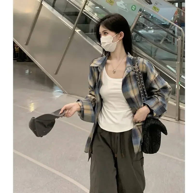 Винтажная клетчатая цветная защищающая от солнца рубашка в американском стиле с