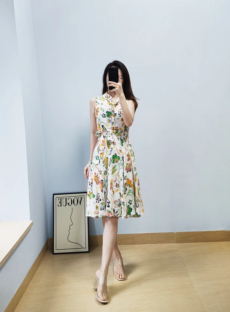 

Оригинальное платье-рубашка с цветочным принтом без рукавов с поясом UK 6-20