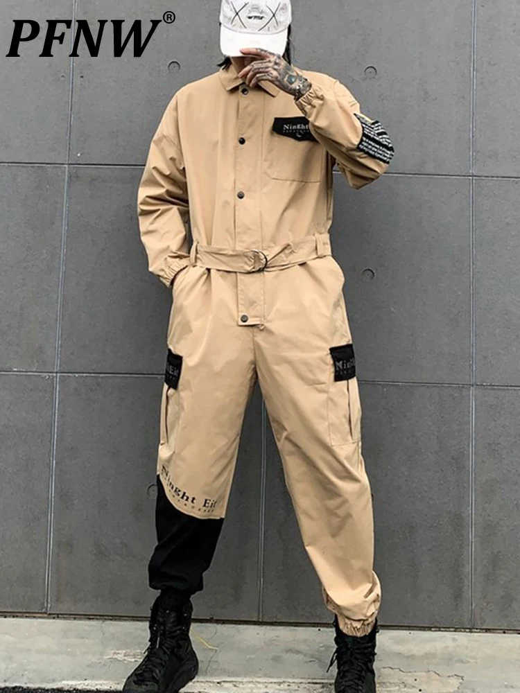 

PFNW Autumn And Spring New Fashion Tide Workwear Safari Style Handsome Suit For Men One-piece Pocket Youth Wears 12A2746