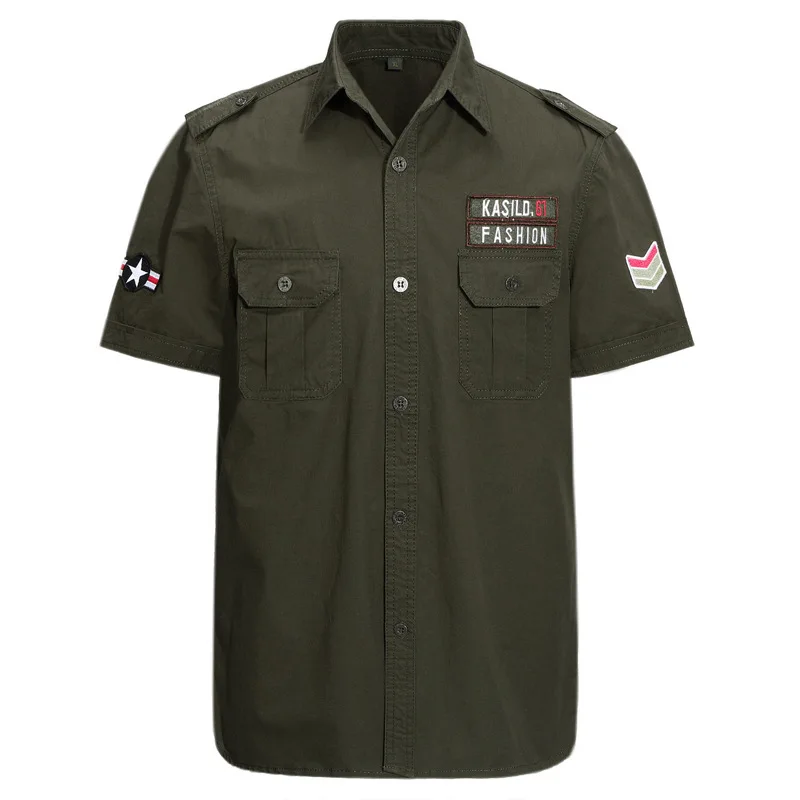 

For 2022 Summer Fashion Tops Blouses Mens Short Sleeves Oversize 5XL 6XL 100% Cotton Cargo Military Shirts Black Casual Clothes