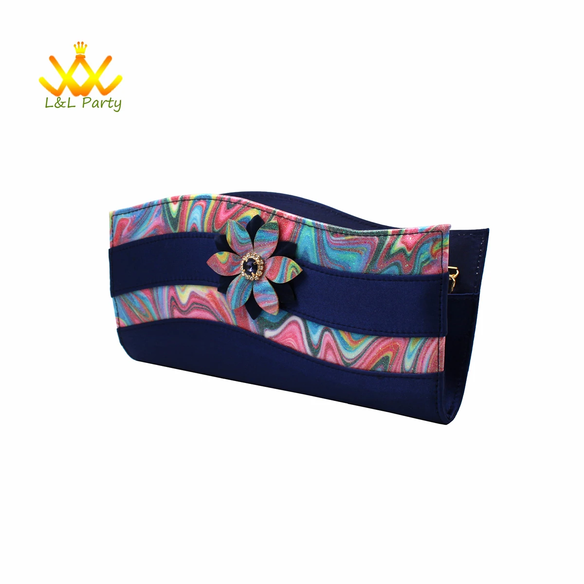 Темно-синие женские сандалии с украшением в виде цветочных туфель