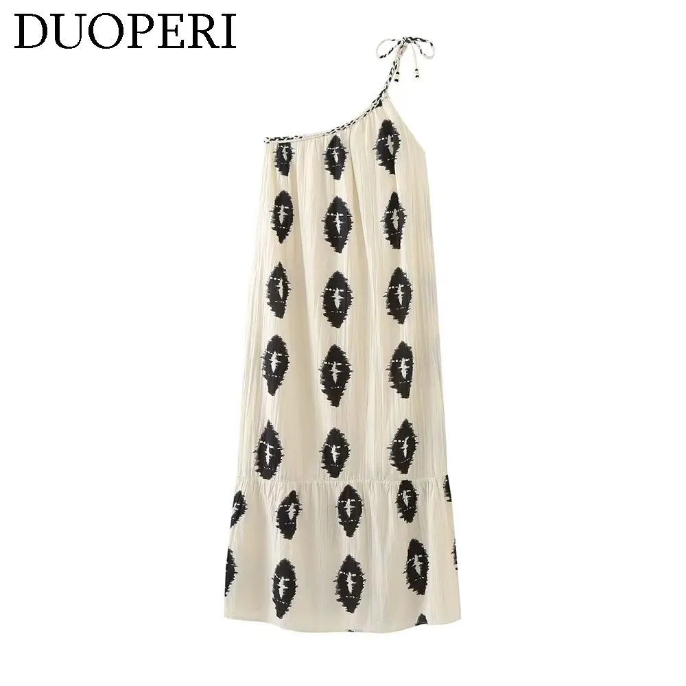 Платье DUOPERI женское ассиметричное на одно плечо Модный шикарный Повседневный