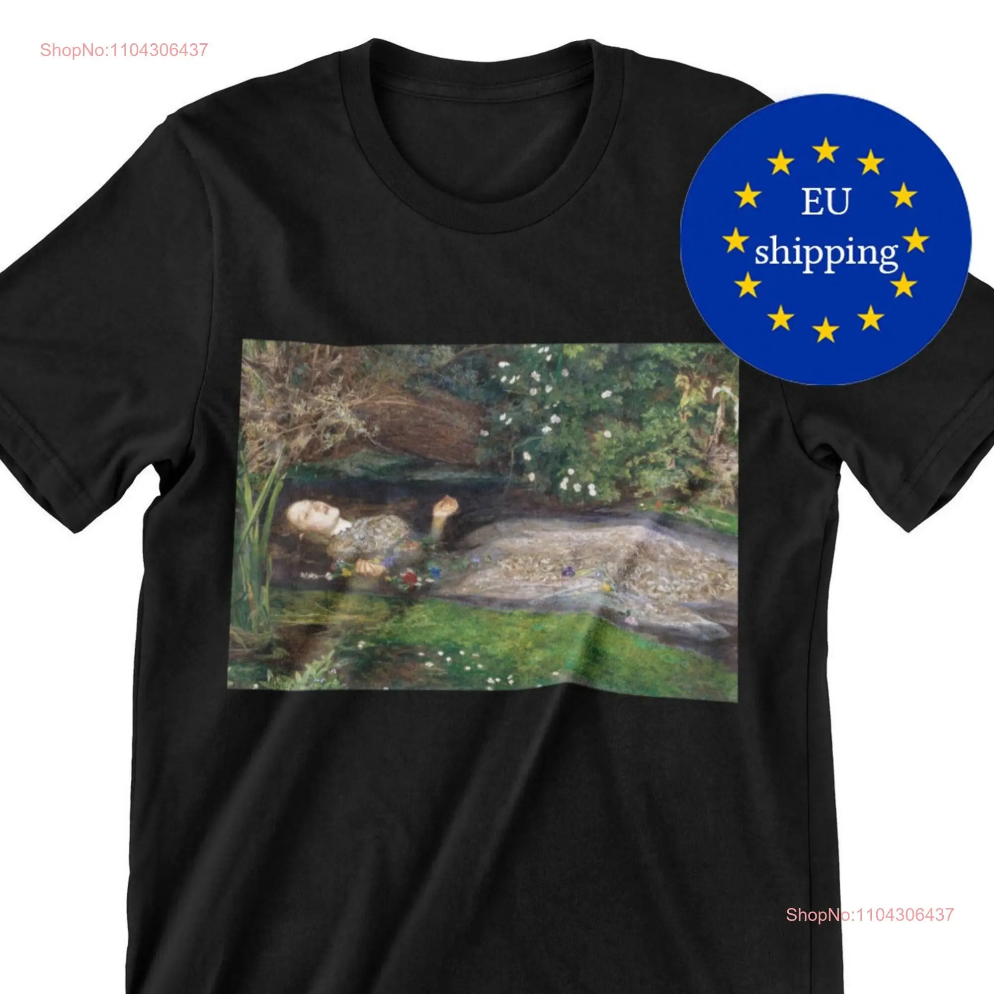 Футболка Ophelia Pre Raphaelite ArT доставка ЕС с длинными или короткими рукавами