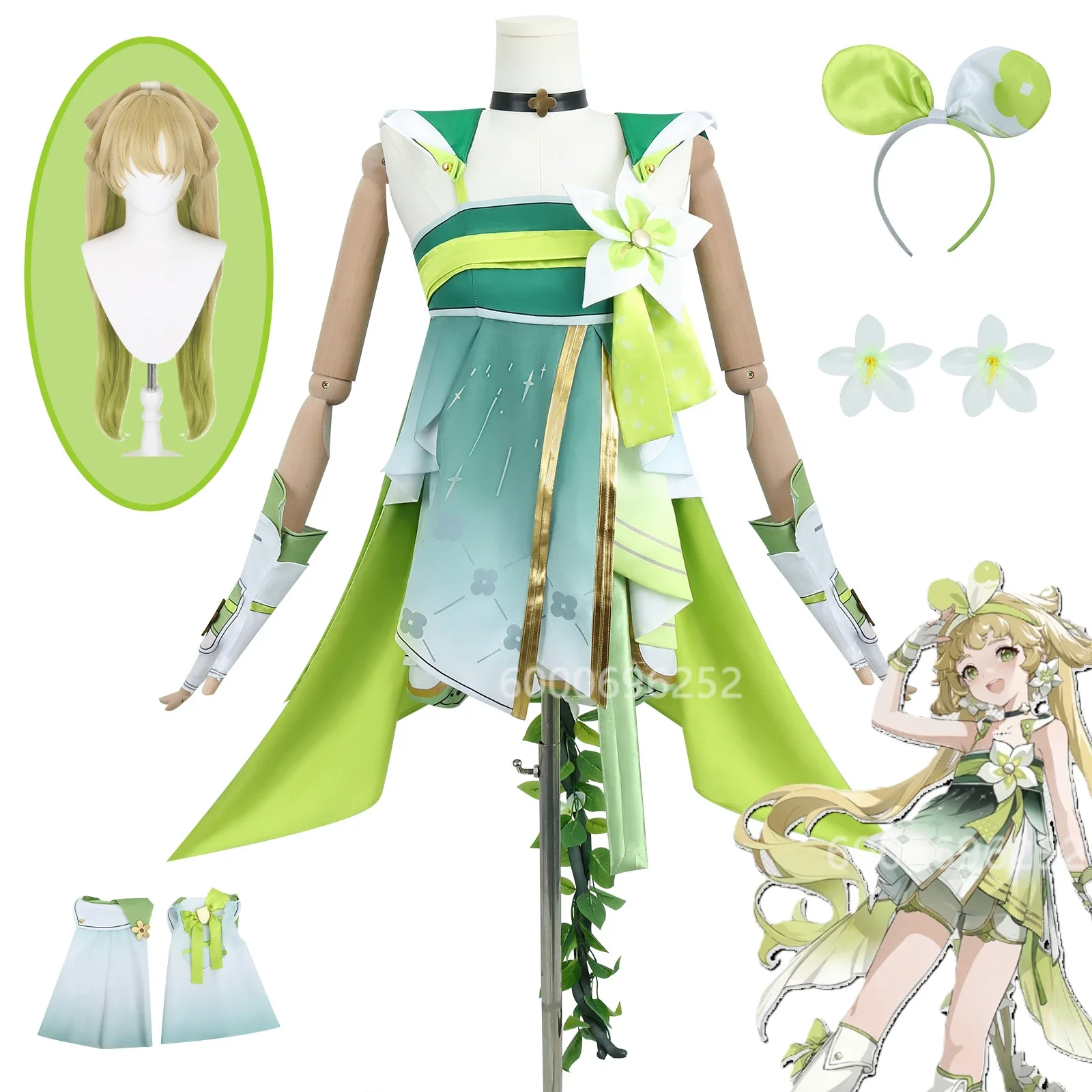 Wuthering волны Verina косплей костюм парик комплект реквизит Премиум Хэллоуин