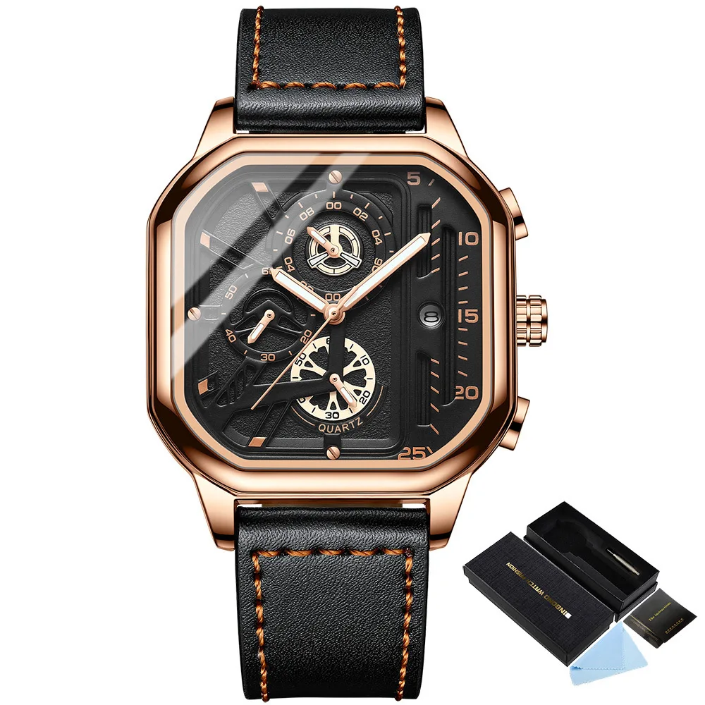 Hot selling high-end men's business quartz watch luminous waterproof belt watch small three needle square rice waterproof watch