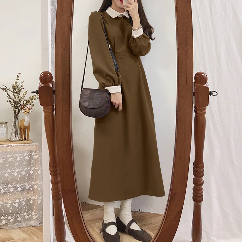 

VONDA Fashion Women Long Sleeve Pleated Dress Party Shirt Lapel Street Vestidos Femme Holiday Tunic Robe Long Sundress Oversized