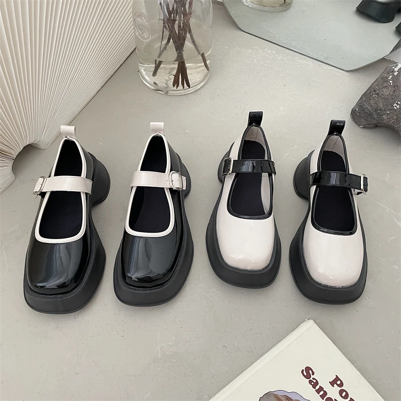 

Round Toe Retro Woman Shoes Oxfords Clogs Platform Leather Comfortable Creepers New Summer Med Mary Janes Basic Concise Buckle