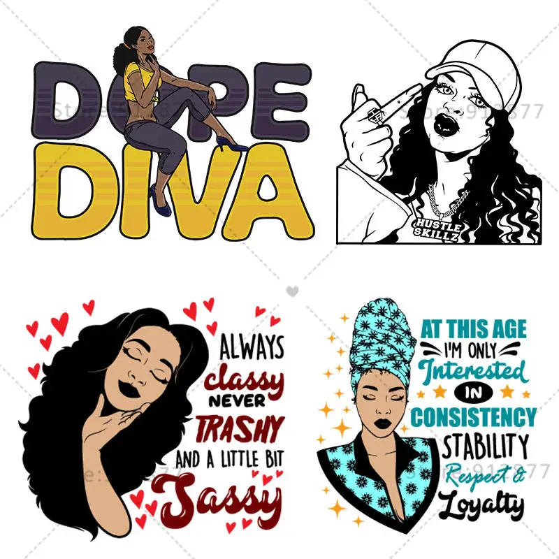 Теплопередающие наклейки для футболок афро-курчавые Дива африканская