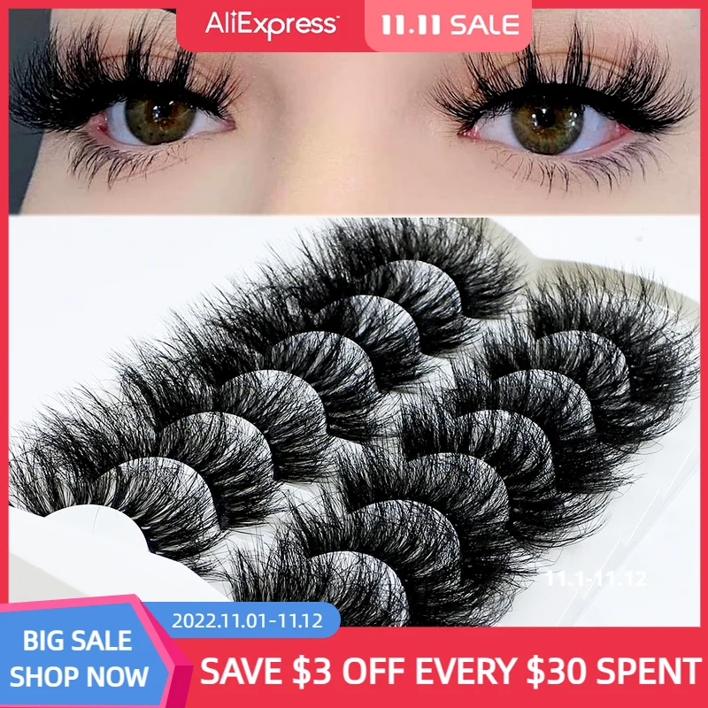 

5/7 Pairs Fake Eyelashes Dramatic 10mm-25mm Long Messy Volume Fluffy Faux Mink Lashes Makeup False Eyelashes