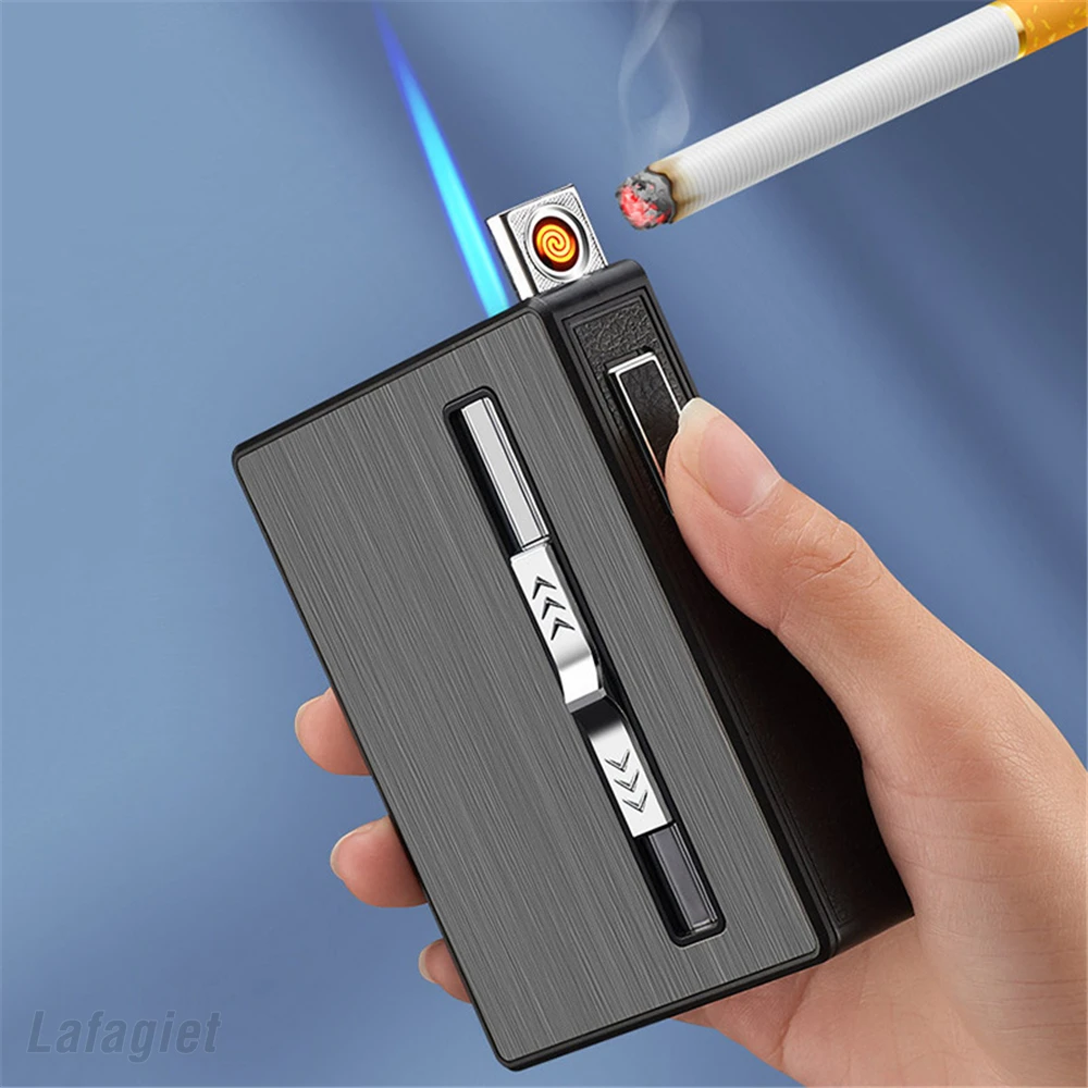 

10/20pcs 84mm Plastic Cigarette Case Pocket Smoking Box Jet Flame Gas Lighters Rechargeable Tobacco Holder Men Birthday Gift