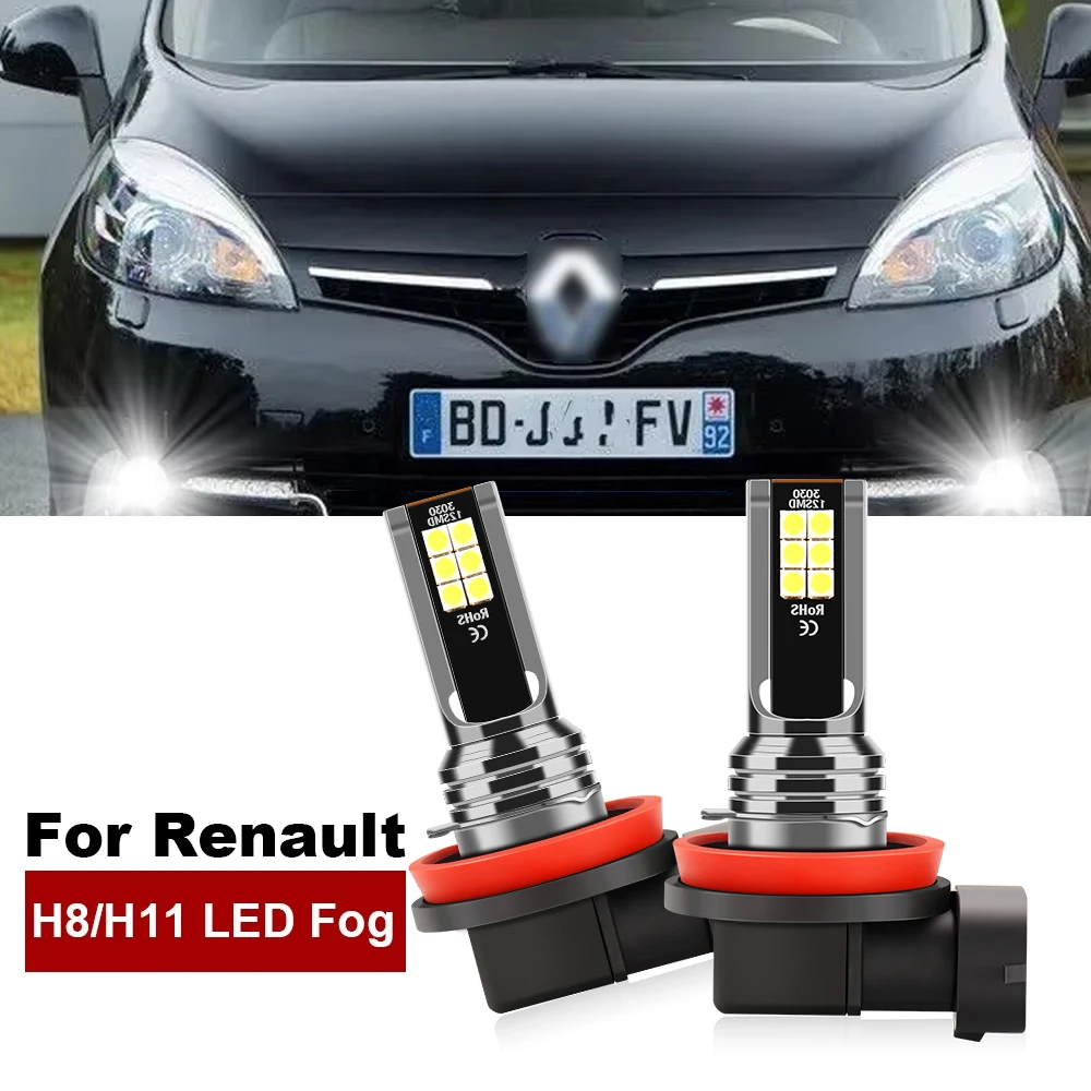 

2 светодиодных противотуманных фары H8 H11 H16JP для Renault Master Sandero Alaskan Arkana Captur 1, Dokker Grand Scenic 2 3 4 Kadjar Modus Talisman