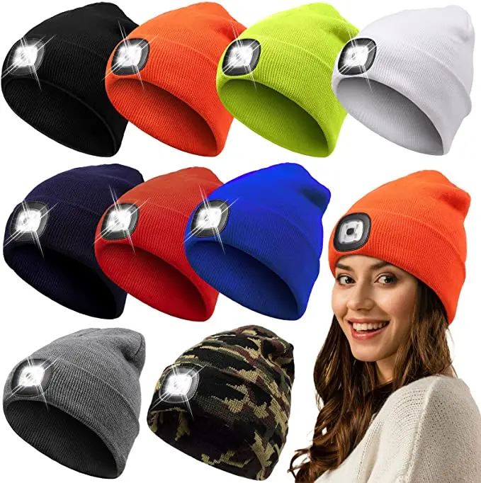4 LED Lighted Cap Warm Beanies Hands Free Battery Type Knitted Fishing Running Beanie Hat Headlight Camping Caps Lighted Hats