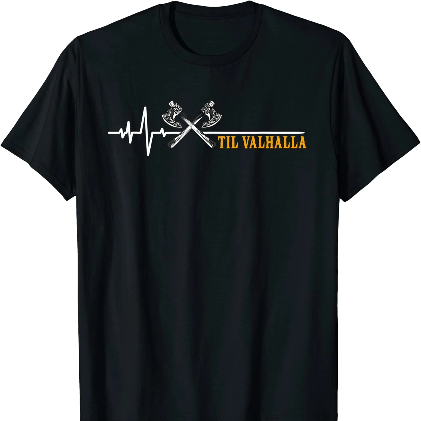 

Til Valhalla Vikings Battleaxe Heartbeat T-Shirt Short Sleeve Casual 100% Cotton O-Neck Summer Mens T-shirt Size S-3XL