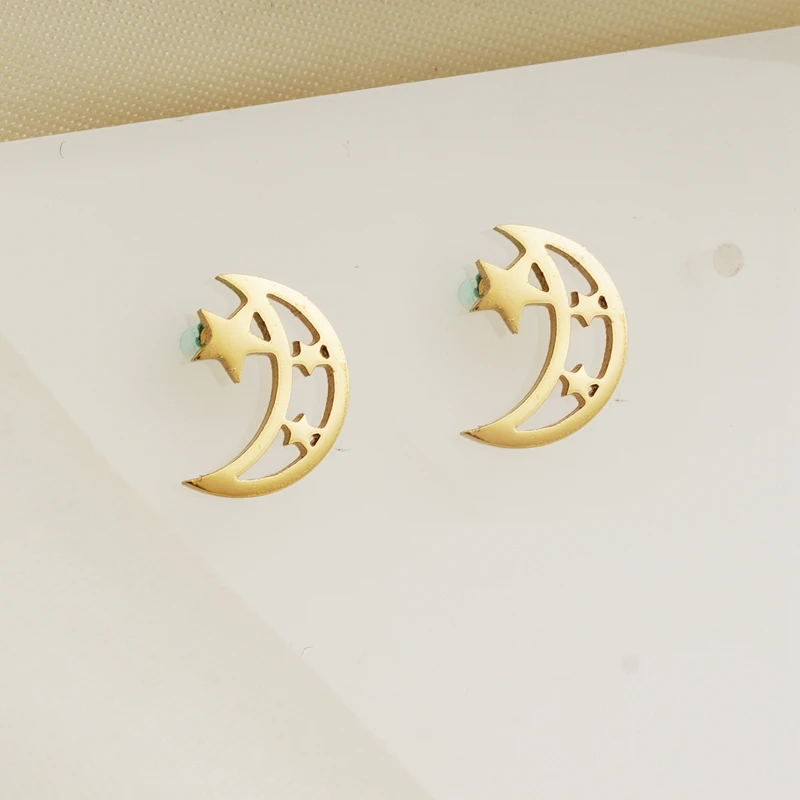 

Серьги-гвоздики женские из нержавеющей стали, ювелирные украшения для вечерние НКИ в стиле панк, луна, звезда, стильный подарок для дочери