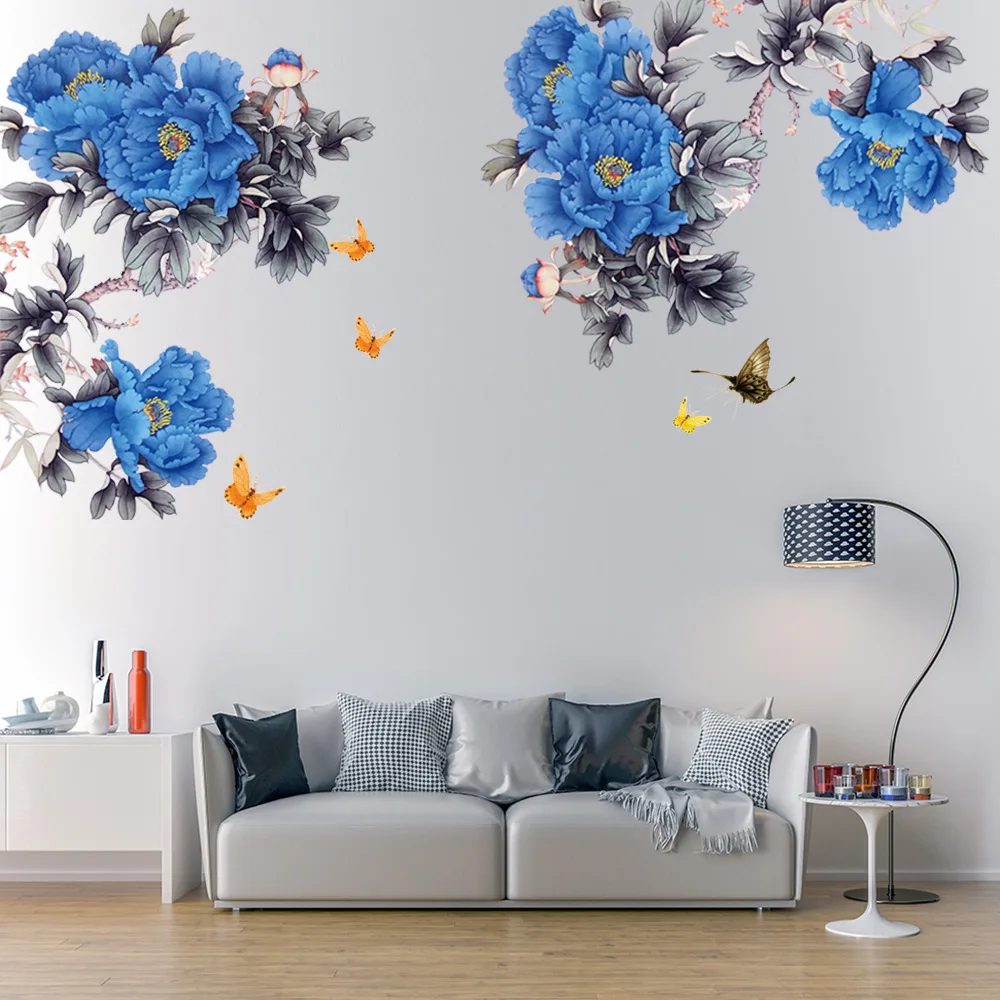 

Blue Flower Wall Sticker Room Decoration Bedroom For Kitchen Decorative Vinyls For Wall Decorations Living Room Art Decals